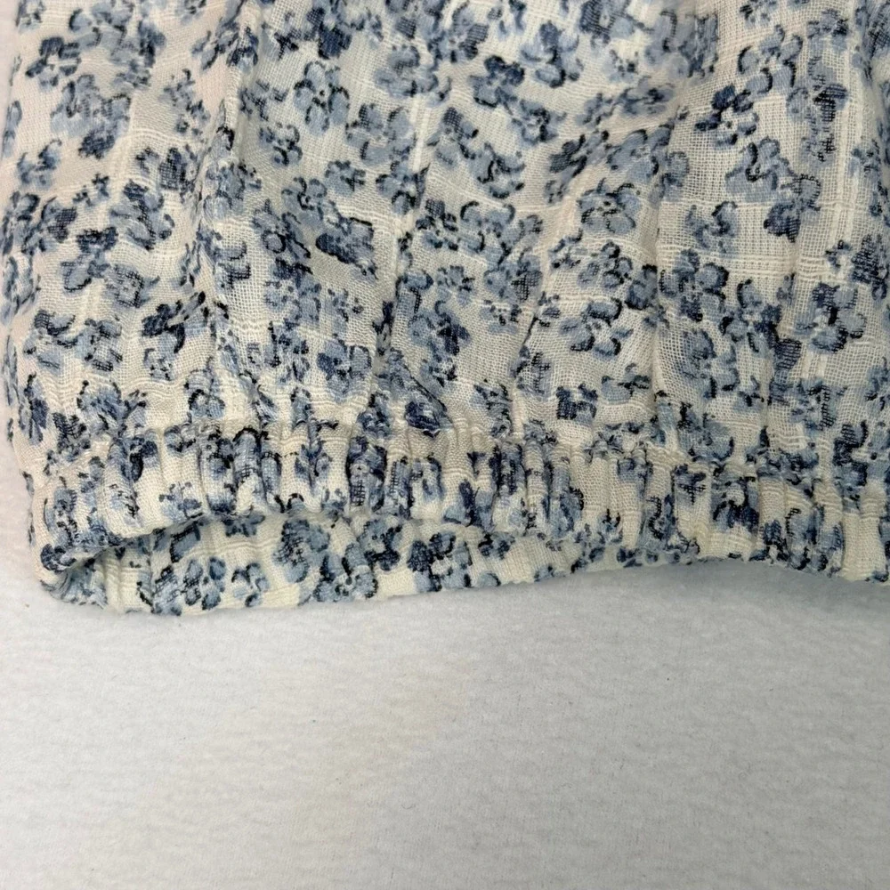 American Eagle Women One Shoulder Crop Top S Blue Floral Smocked 035-2351-5023